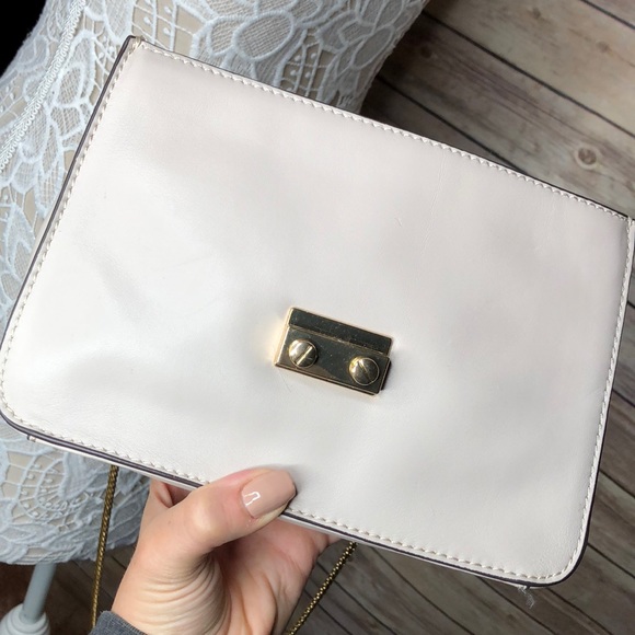 SAKS 5TH Ivory Bone Leather Gold Small Handbag - Picture 7 of 8